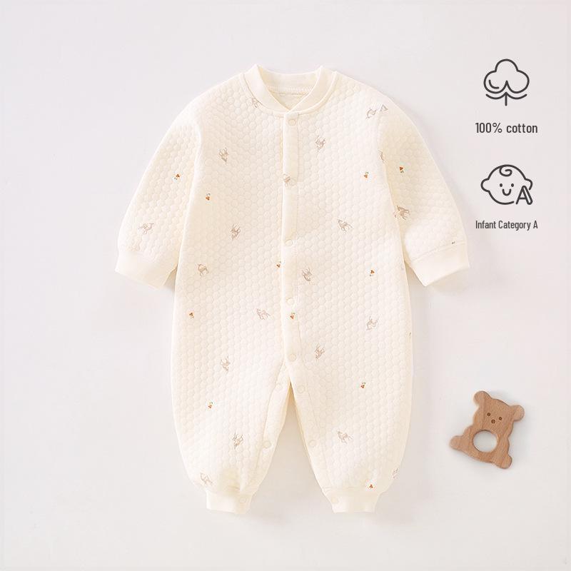 Cozy Air Cotton Baby Romper - Long Sleeve, Side Snap, Boneless Crawling Suit for Newborns - Perfect for Autumn & Winter Outings