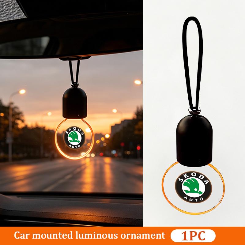 For Skoda Car Logo Glow Light Car Hanging Ornament Interior Accessories octavia a5 a4 mk1 2 fabia superb rapid mk3 yeti 2006 WE7