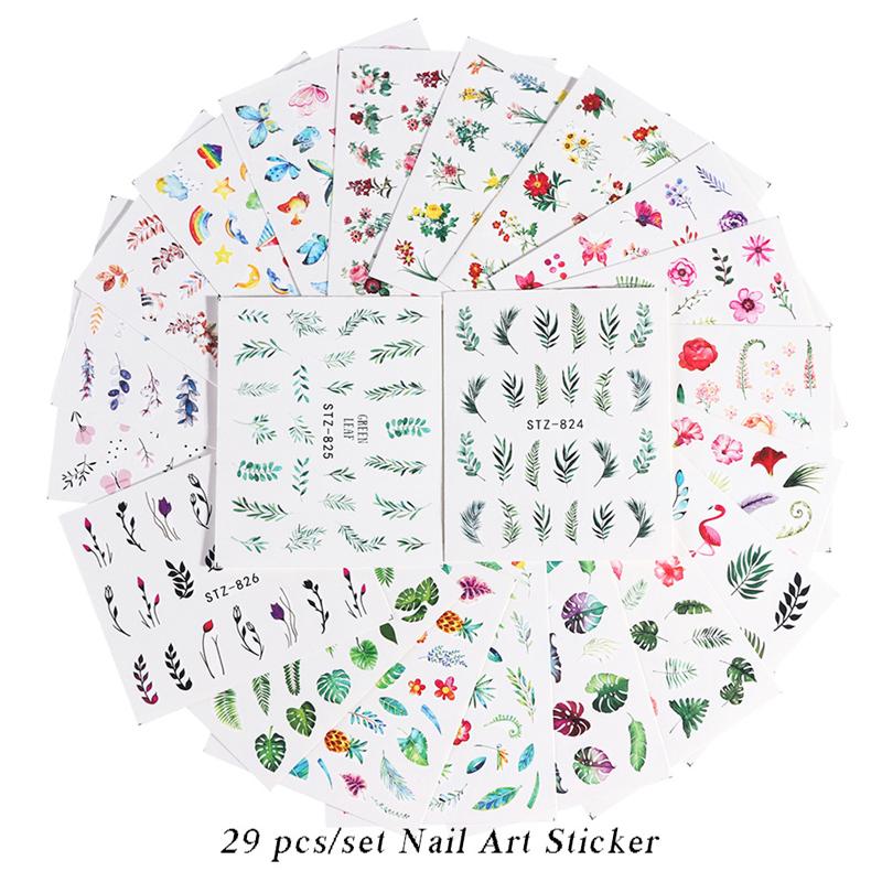 29 шт., наклейки для переноски воды в виде цветов и листьев, наклейки для дизайна ногтей, украшения