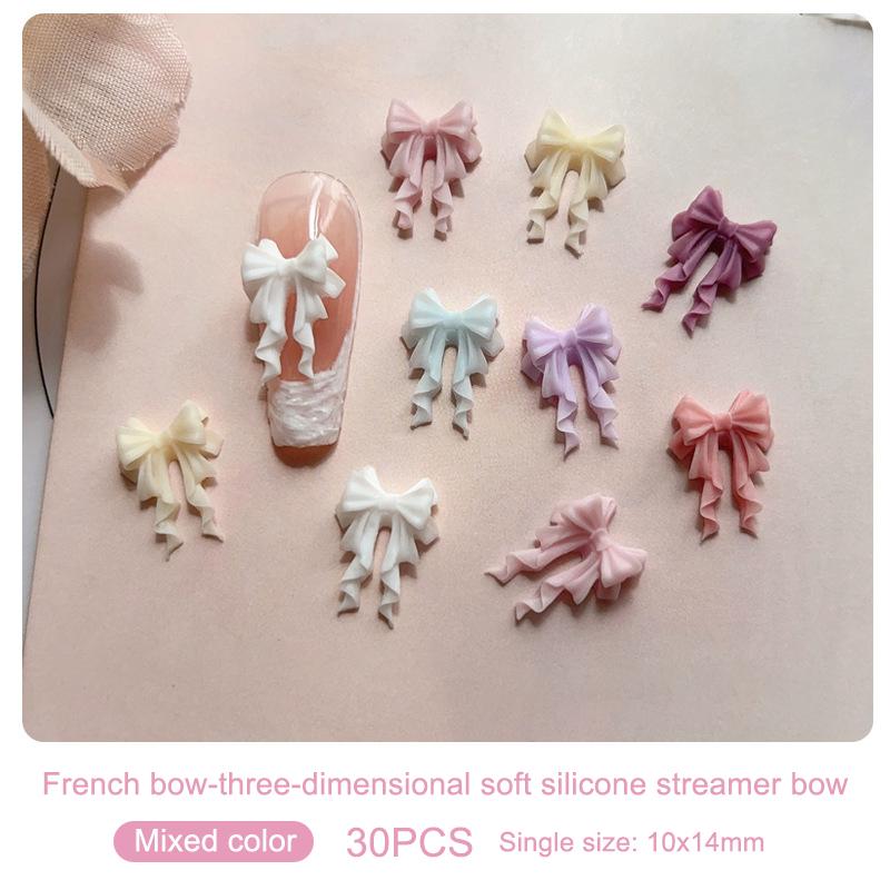 30 шт. красочные ленточные банты для ногтей, подвески, ленточные галстуки, детали для ногтей, смоляные 3D-украшения для ногтей, аксессуары Kawaii