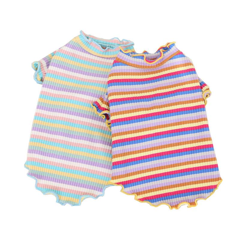 Pets Accessories Pet Sweatshirt Round Neck Cotton Pet Dog Colorful Striped T-shirt