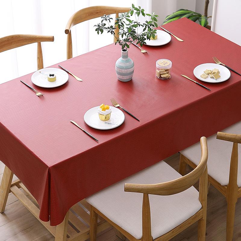 Waterproof and Oil-proof Solid Color PVC Table Cloth Anti-scalding and Washable Plaid Table Cloth Simple Rectangular Round Table Cover Cloth