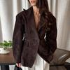 Темно-коричневая замшевая куртка с лацканами женская теплая с длинным рукавом повседневная верхняя одежда ретро британский стиль темпераментная куртка осень 2025