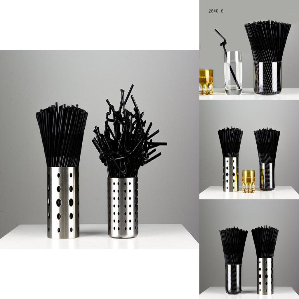 100pcs Black Bendy Straws Ideal For Elegant Birthday And Summer Party Drink Needs
