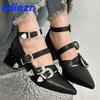 Fashion Female New 2025 Footwear Heels Women Pumps Shallow Shoes Pointed Toe Fashion Metal Buckle Strap Ladies Thick Heels Shoes