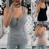 Solid Color Button Up Sleeveless Vest T-shirt Women's Wear
