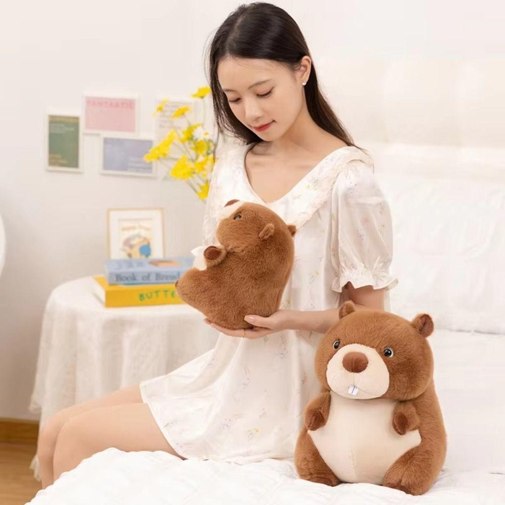 Simulation Stuffed Cartoon Groundhog Doll PP Cotton Chubby Marmot Stuffed Toy Decoration Gifts