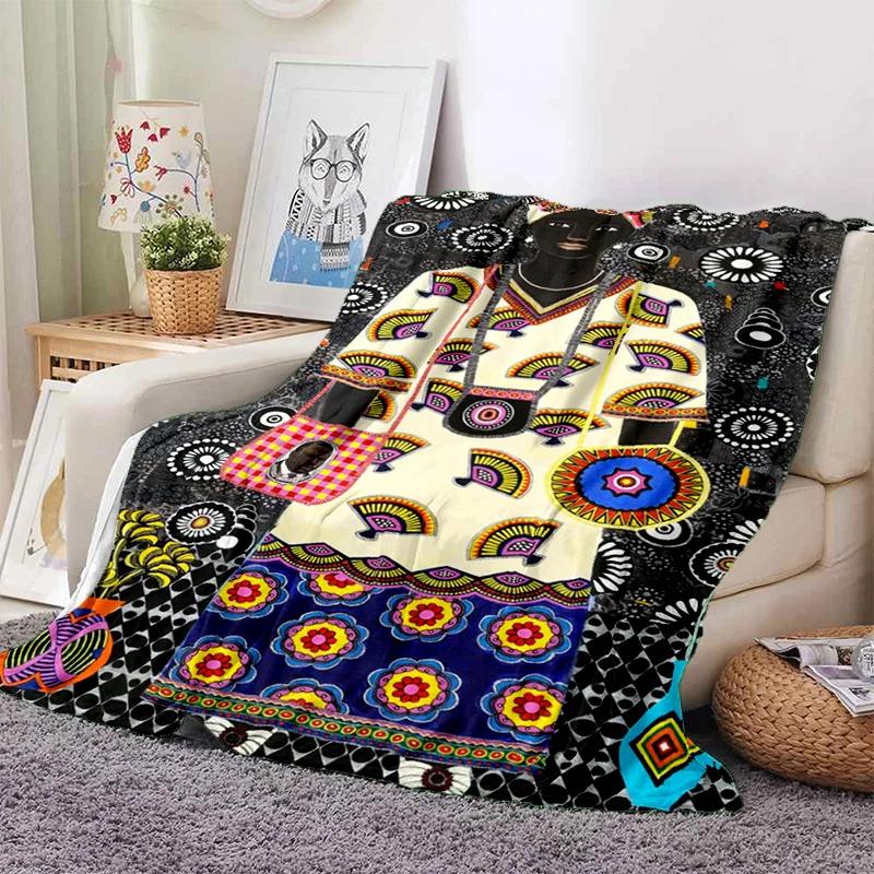 Cartoon Africa Ethiopian Painting Art Soft Flannel Blanket for Bed Bedroom Sofa Picnic,Throw Blanket for Outdoors Leisure