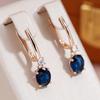 Oval Blue Zircon Dangle Earrings Gold Color Trendy Jewelry Women Luxury Accessories