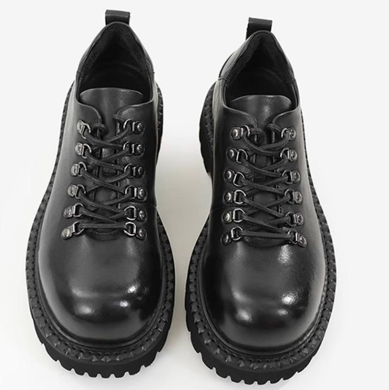 Fashion Shoe Shoes for Men Loafers High Sense Versatile Commuting Leather Round Head Shoes Black Thick Soled Casual Leather Shoes