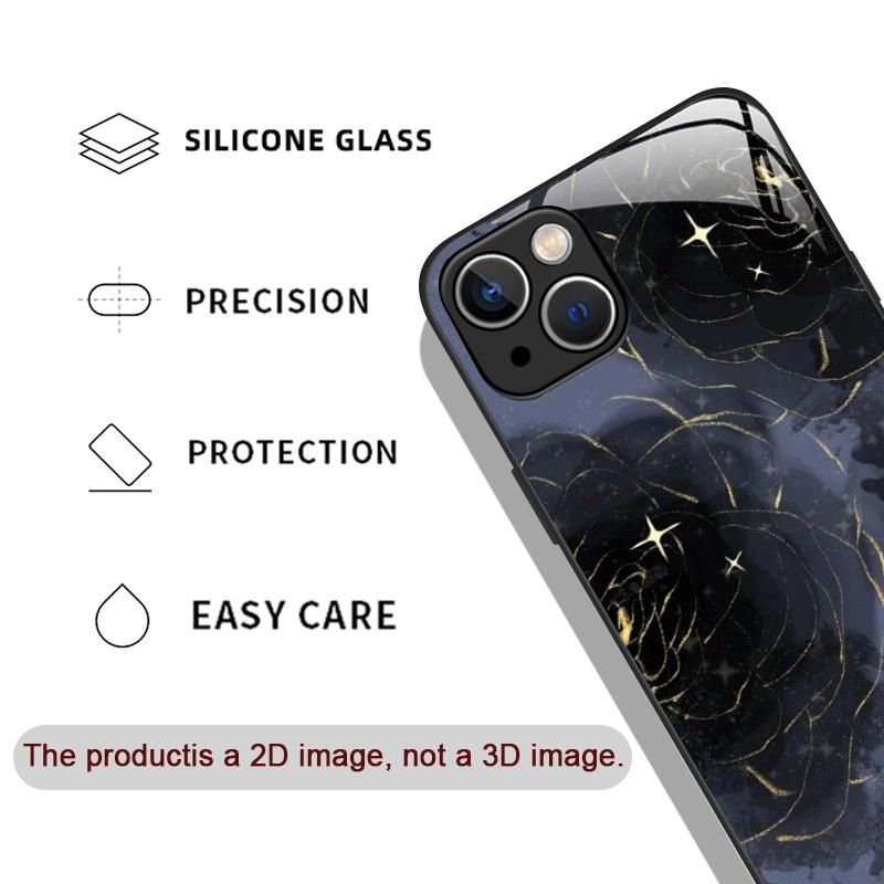 Luxury Black Rose Flower Graphic Tempered Glass Phone Case for IPhone 16 Pro Max 15 14 13 12 Mini 11 XS XR 7 8 Plus Hard Covers