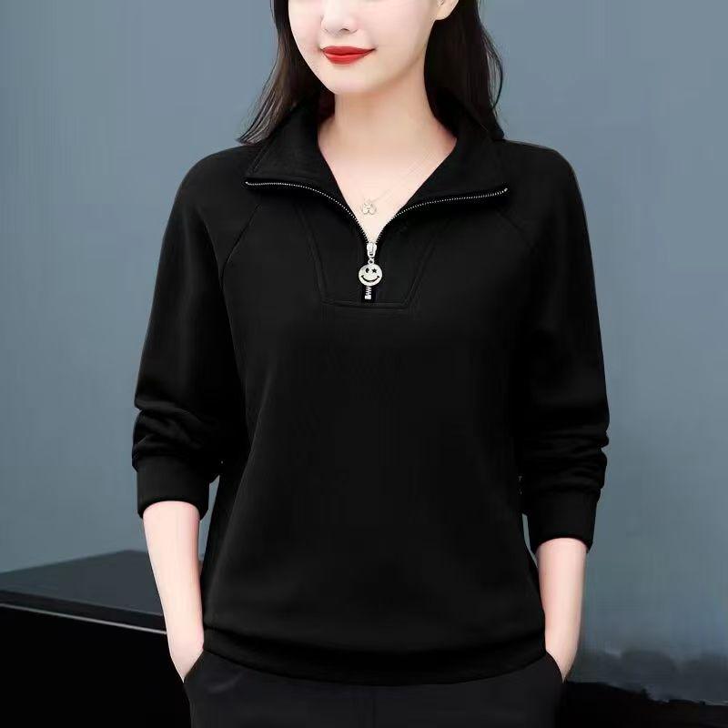 Женский флисовый свитшот большого размера с воротником-стойкой на осень/зиму 2025 - Повседневная куртка свободного кроя красного цвета