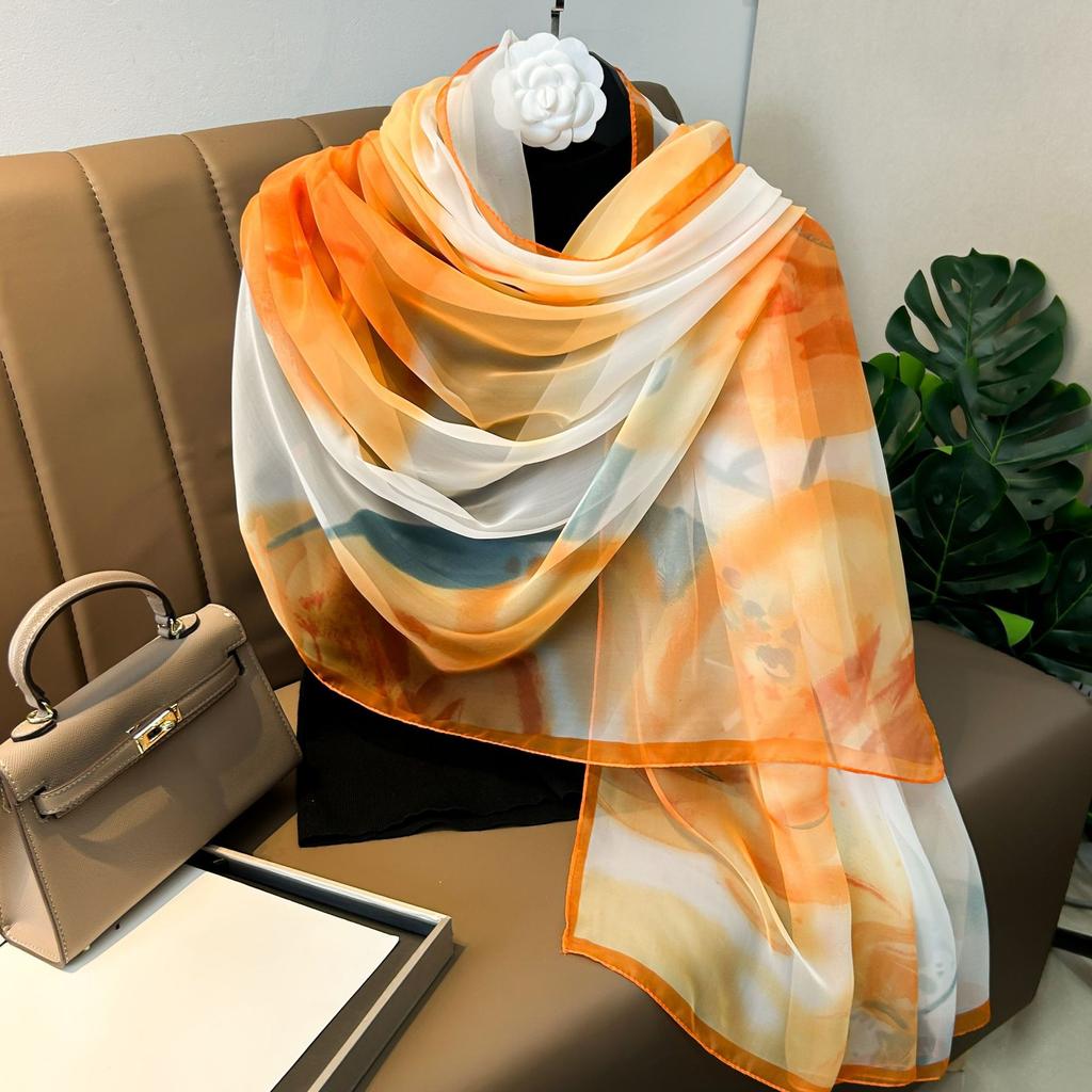 180*135cm Summer Silk Scarf Women Outdoor Shawl Bandanna Foulard Female Beach Fashion Luxury Oversized Shawl Head Hijab Wrap
