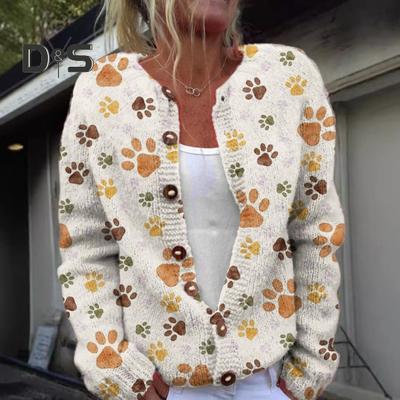 Женский свитер кардиган с круглым вырезом и длинным рукавом с 3D-цветочным узором на пуговицах трикотажная куртка утолщенная теплая осенне-зимняя топы
