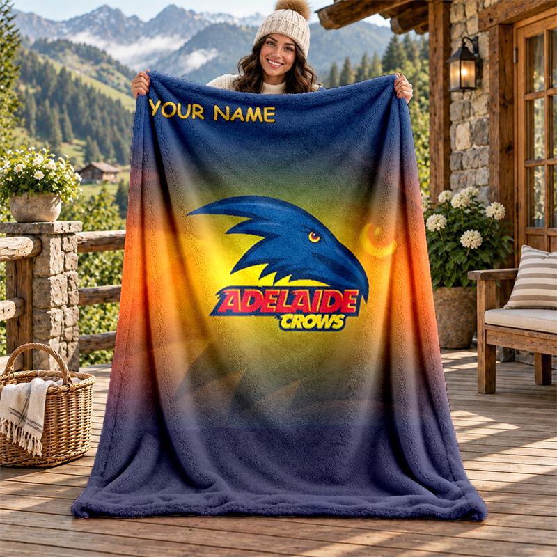 Adelaide Crows Custom Name Flannel Blanket Personalized Soft Warm Plush Throw Blanket Customized Gift for Family Friends