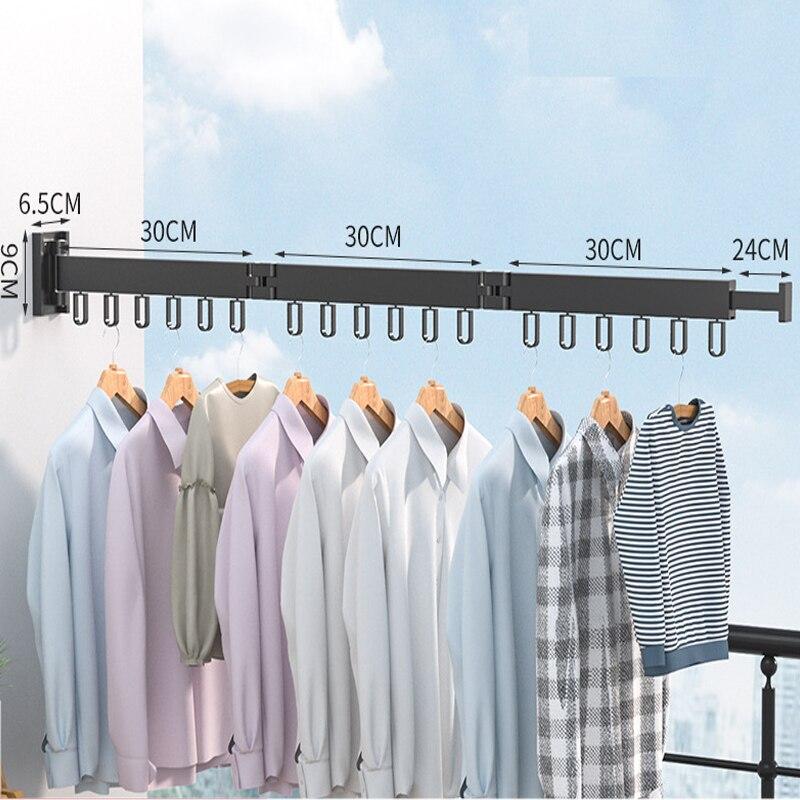 Folding Clothes Hanger Wall Mount Retractable Cloth Drying Rack Indoor & Outdoor Space Saving Aluminum Home Laundry Clothesline