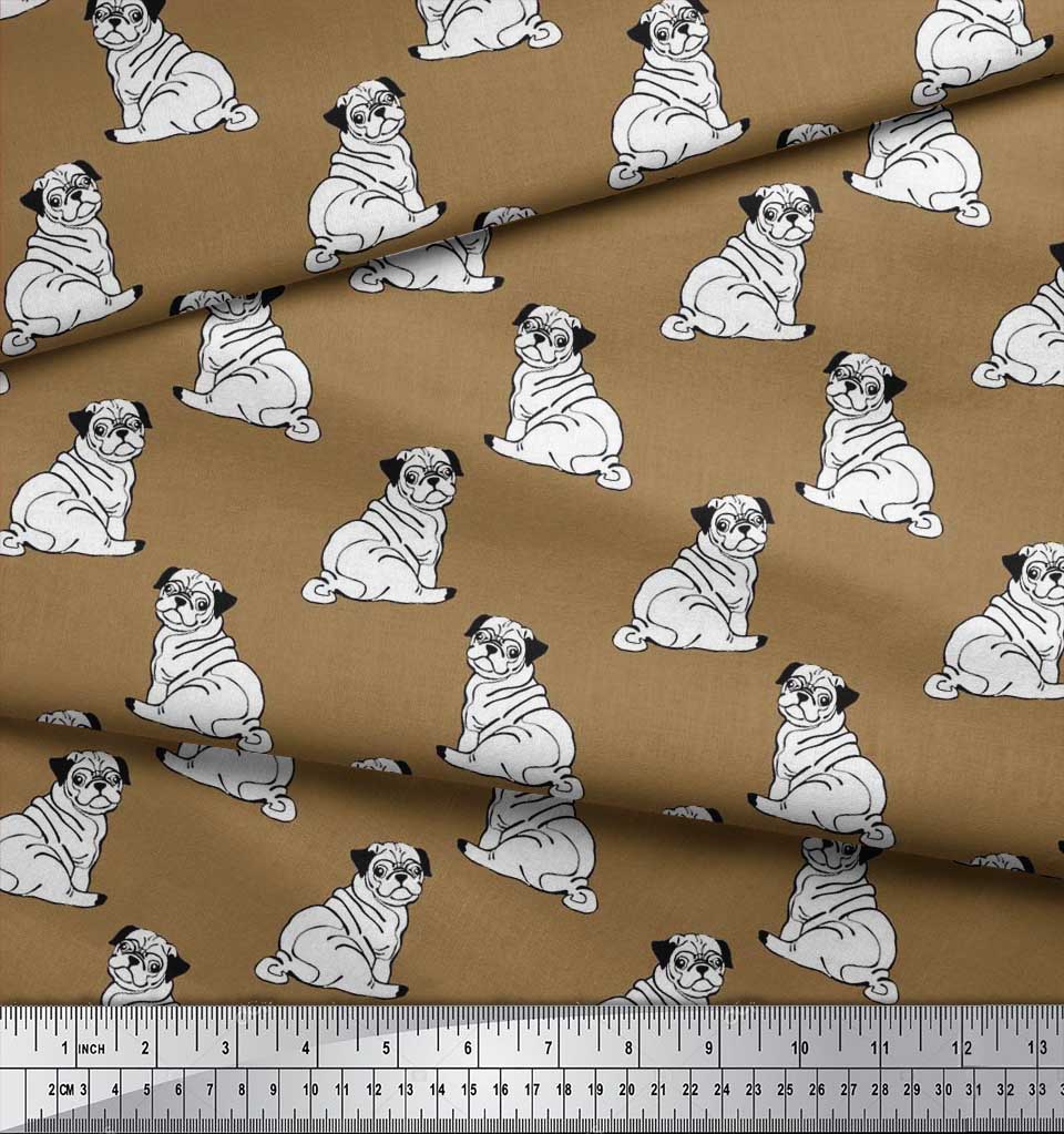Soimoi Japan Crepe Satin Fabric Pug Dog Print Fabric by Metre 42 Inch Wide