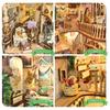 Moin Moin Миниатюрный DIY Набор для кукольного домика Бумажный книжный держатель в форме книги со светодиодной подсветкой Сельская сцена Цветы Кошка