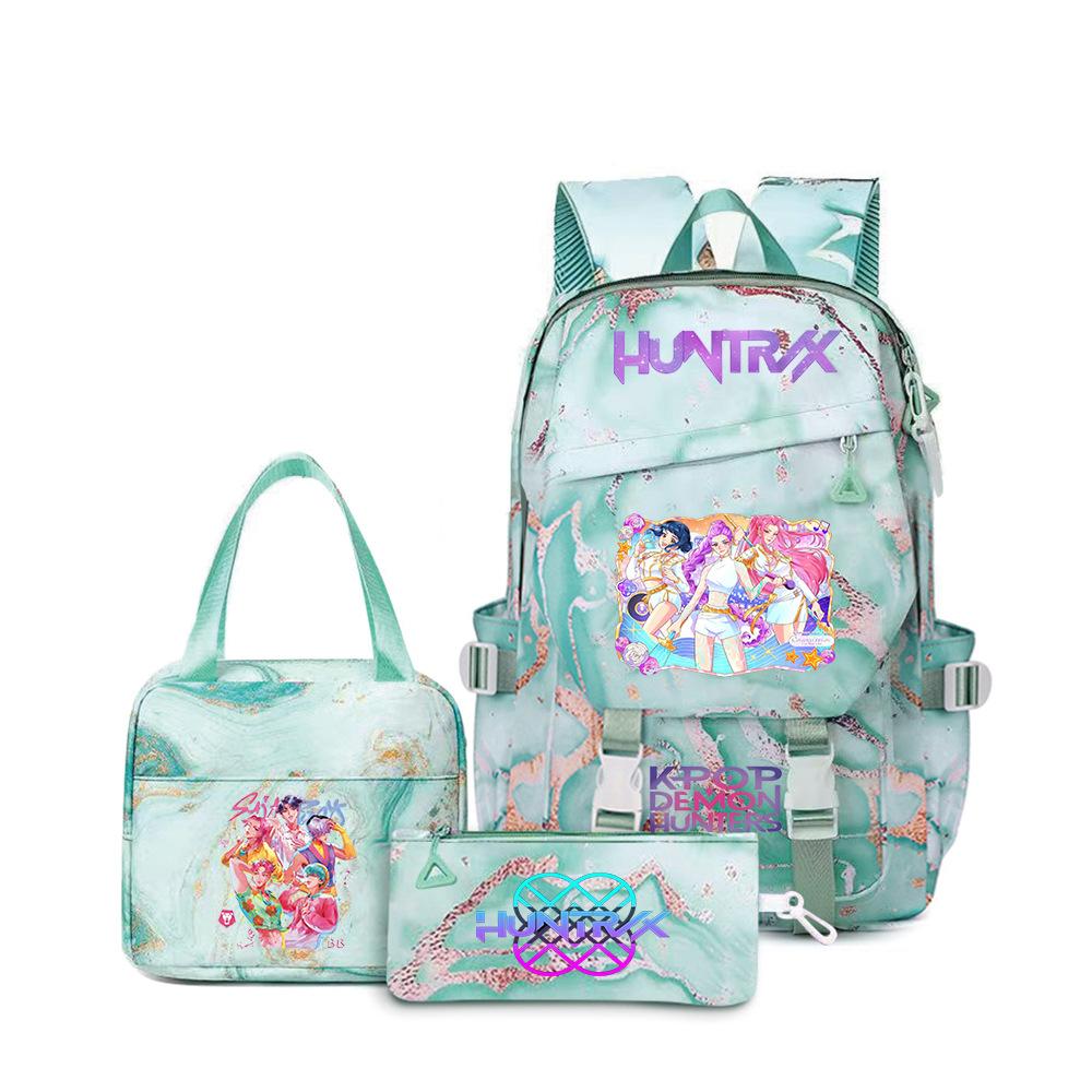 K-Pop Demon Hunter Girl Group Backpack Demon Boy Group Cartoon Anime Lunch Bag Pencil Case Three-Piece Set