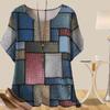 Women's Fashion Casual Loose Spring Shirt Women's Short Sleeve Color Blocked Grid Printed Tops