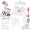 Grande Coiffeuse Enfant En Bois Avec Miroirs Plexi, Tabouret Et Accessoires + Tatouages (GS3302)