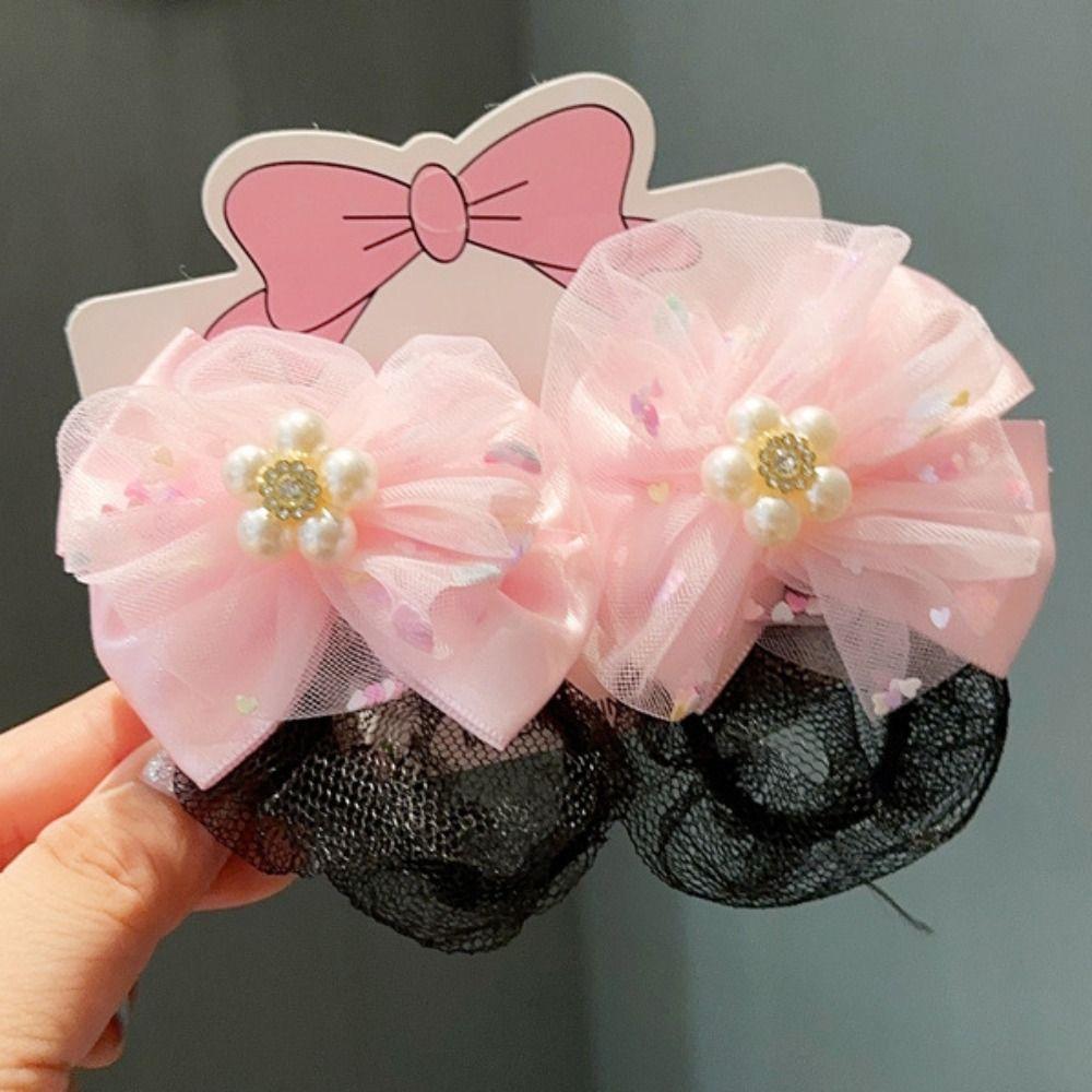 2PCS Mermaid Girls Elastic Hair Net Spring Clip Hair Bun Cover Sweet Ballet Hair Net  Kids