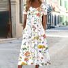 Loose and Comfortable Short Sleeved Printed Dress for Women's Bohemian Long Skirt