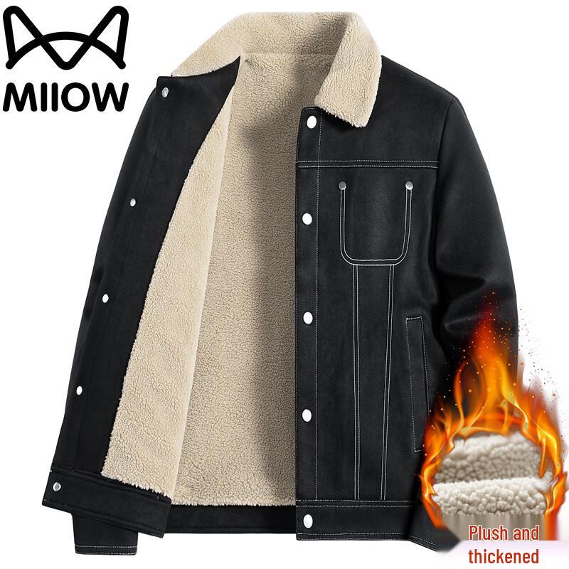 Мужская повседневная куртка Mao Ren из замшеподобного материала с флисовой подкладкой