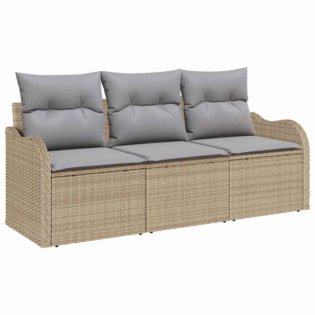Garden Sofa Set with Cushions 3 pcs Beige Poly Rattan