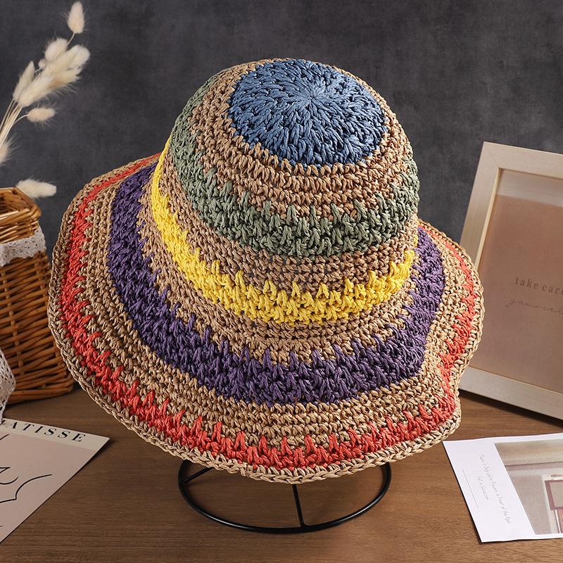 Женская соломенная шляпа с кружевным бантом, летняя шляпа с защитой от солнца, модная складная шляпа