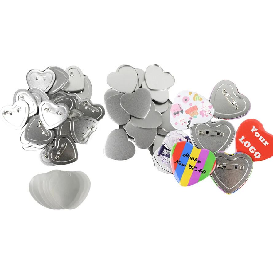 Heart-Shaped Badge Button Maker Parts, Blank Pin Badges Press Button Parts DIY Badge Making Machine Part Supplies 50/100/200PCS
