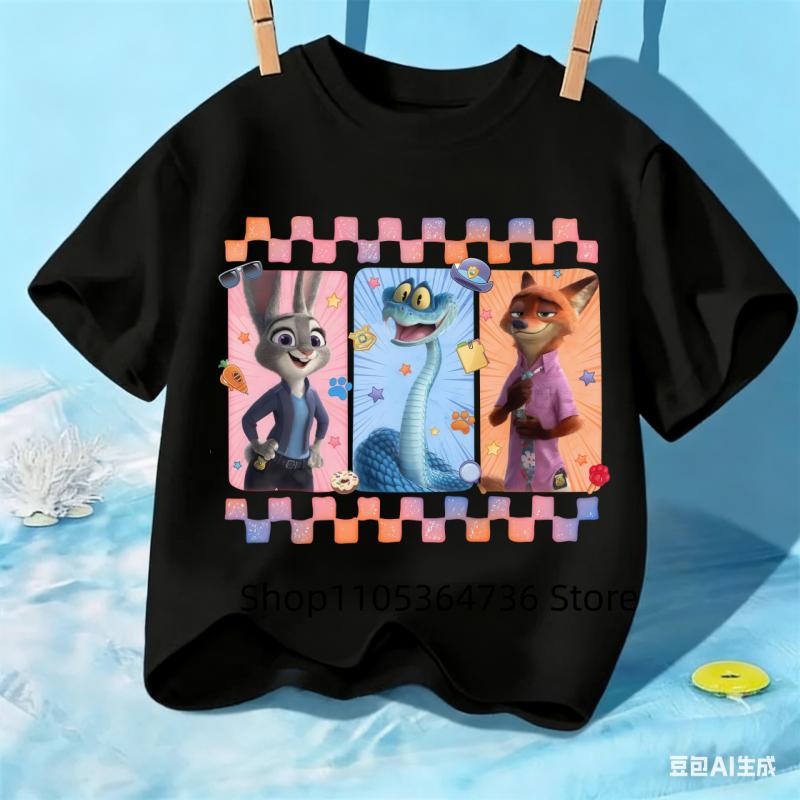 New kids t shirts 4 to 14 years Zootopia 2 Short Sleeve boys Girls 2026 new Summer judy Print nickTShirt