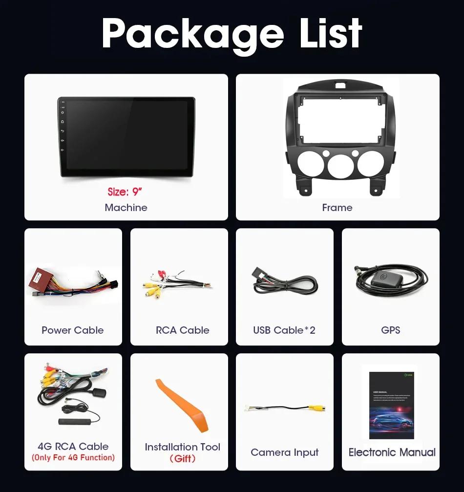 Android 13 Для Mazda 2 DE 2007-2014 Автомагнитола Мультимедиа Навигация GPS Стерео Беспроводной Carplay Монитор 4G Wi-Fi 2 DIN Экран