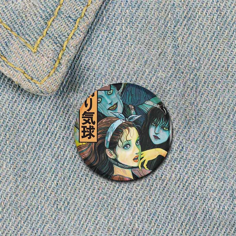 58 мм новая брошь с героями мультфильмов Дзюндзи Ито, аниме ужасов, эмалированная булавка из сплава, фильмы ужасов, аксессуары для творчества, детский подарок, 58 мм, значок с мультяшным рисунком