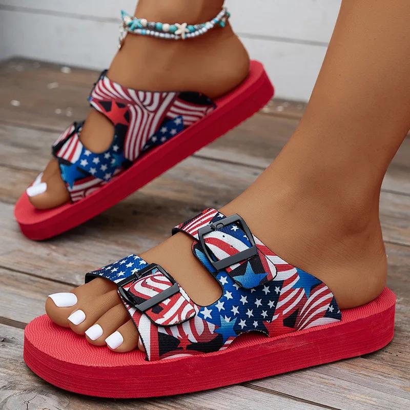 Fashion Fashion Buckle Thick Platform Slippers Women Home Soft Sole Slides Sandals Woman 2024 Summer Non Slip Beach Flip Flops Zapatos