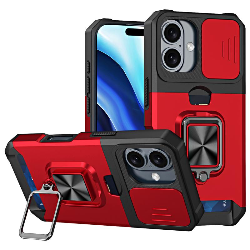 Ударопрочный тяжелый жесткий чехол с металлической подставкой и слотом для карт для iPhone 16 Pro Max 15 Pro Max 14 Pro Max
