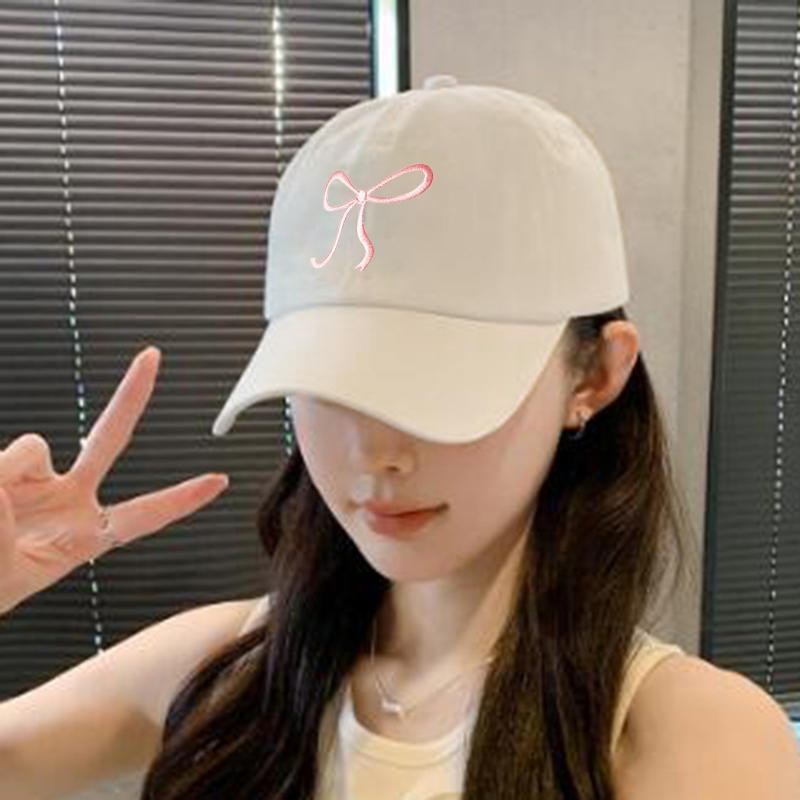 Sweet Bowknot Embroidery Baseball Hat For Women Solid Color Korean Girl Peaked Cap Outdoor Soft Cotton Snapback Sun Visors Hat