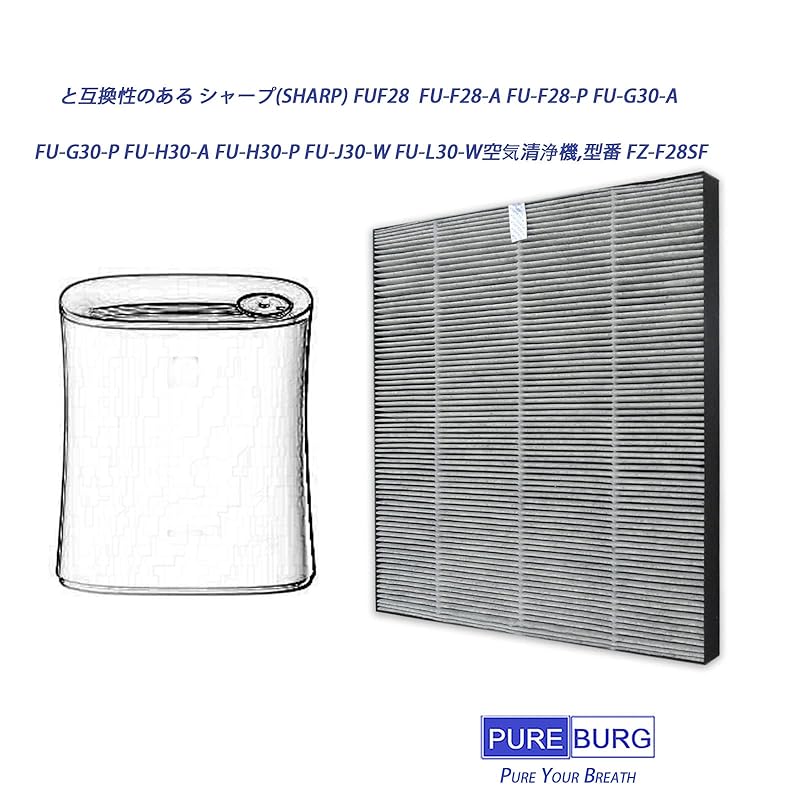 PUREBURG FZ-F28SF Replacement HEPA filter Compatible with SHARP FU-F28-A FU-F28-P FU-G30-A FU-G30-P FU-H30-A FU-H30-P FU-J30-W FU-L30-W Air purifier,