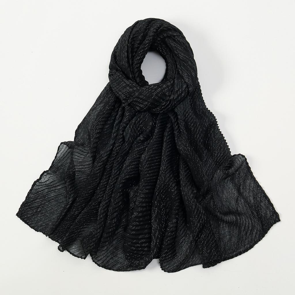 Big Size Pleated Shimmer Cotton Hijab Scarf For Women Muslim Long Shawls Solid Headscarf Wraps Islamic Headband Turban 180*90cm
