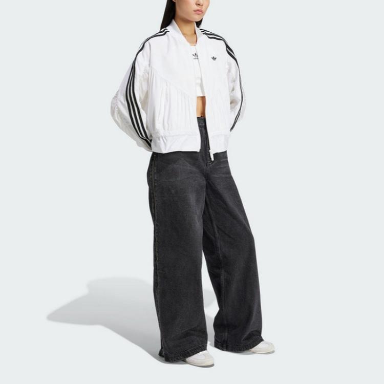 adidas Оригинальные джинсы на молнии, выстиранные, свободного кроя, женские брюки, низ, черные JX9211