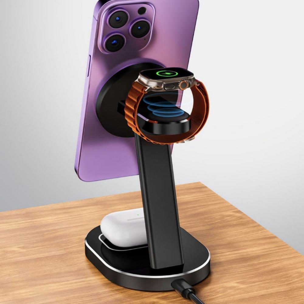Беспроводное зарядное устройство 3-в-1 из алюминиевого сплава, настольная подставка, подходит для беспроводной зарядки наушников iPhone Watch