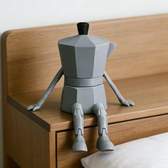 3D-печатная фигурка кофейного уголка, мока-пот/кружка/кофейное зерно/шоколадная фигурка с подвижными ногами для декора офисной/домашней полки, забавные подарки