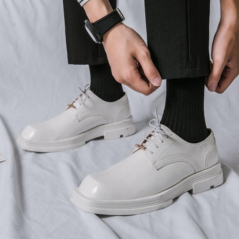 Модные весенние кожаные туфли-оксфорды на толстой подошве с застежкой-молнией для улицы, мужские туфли-лоферы, повседневные мужские туфли с квадратным носком, деловые туфли