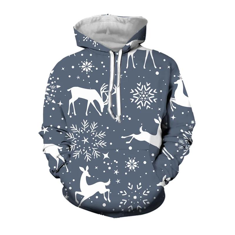 Christmas Reindeer Snowflake Graphic Sweatshirts Ornament Xmas Tree Elk 3D Printed Hoodies For Men Casual Woemn Y2k Pullovers