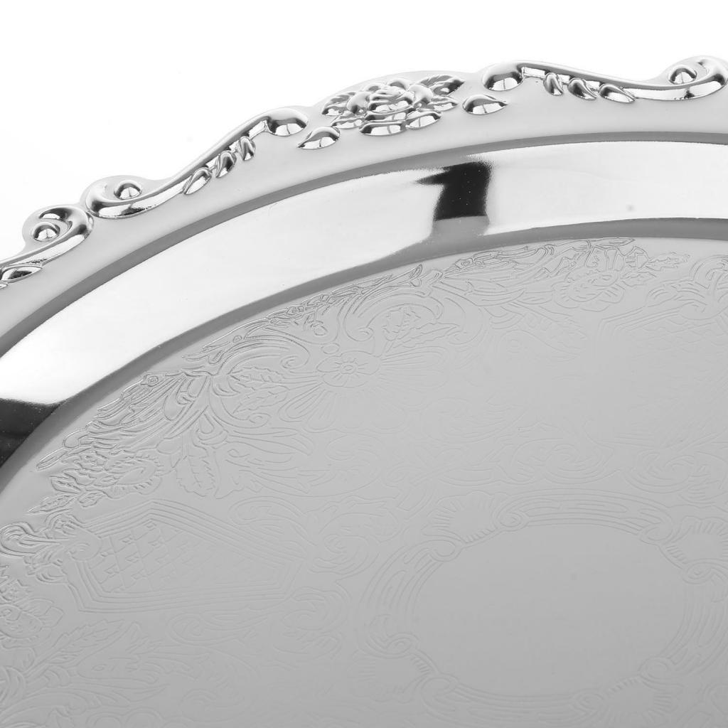 Серебряная круглая металлическая тарелка для фруктов, кондитерских изделий, поднос для чая и десертов 25 см