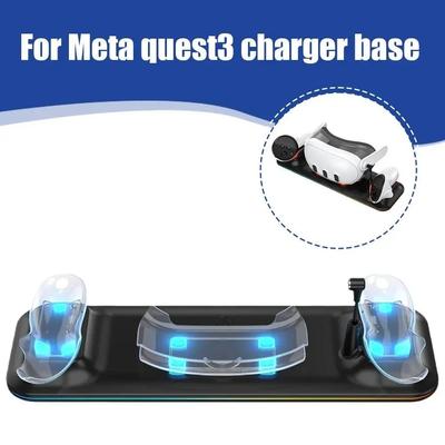 Беспроводная зарядная станция, зарядная док-станция для Meta / Oculus Quest 3 VR, комплект аксессуаров, синяя подсветка, быстрое зарядное устройство, адаптер