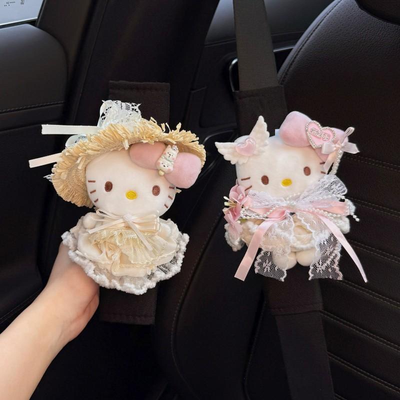 Kitty Car Seat Belt Shoulder Pads Ice Silk Cover Anti-Scratch Comfort Decor Women Couples Auto Interior Accessory