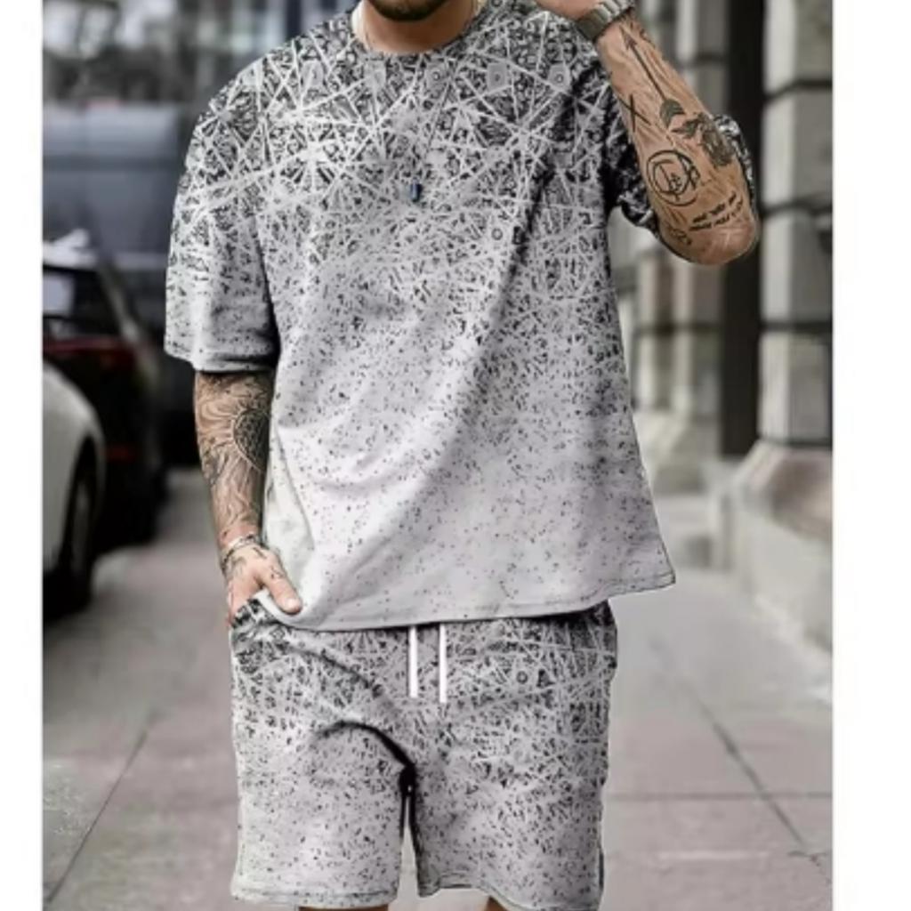 Летний ретро этнический стиль мужские шорты комплекты повседневные футболки + шорты 2 шт наряды 3D принт мужская одежда свободный O-образный вырез спортивная одежда