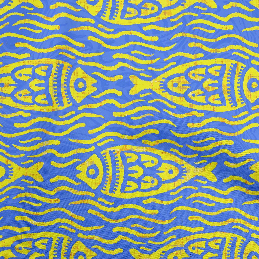 oneOone Cotton Flex Dark Mustard Fabric Asian Block Fish Craft Projects Decor Fabric Printed By The Yard 40 Inch