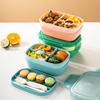 Bento Lunch Box 3 Stackable for Adults/Kids 3-Tier All-in-One Bento Box with Cutlery Set Leak Proof for Out Study Work Picnic